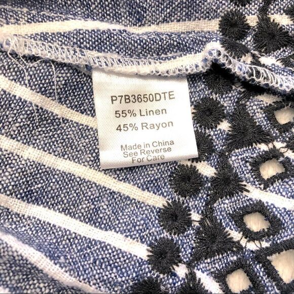 PARKER VALERIE LINEN BLEND STRIPED EMBROIDERED TOP - Picture 11 of 11